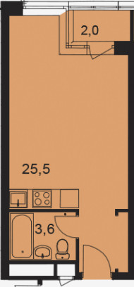 Однокомнатная квартира 31.3 м²